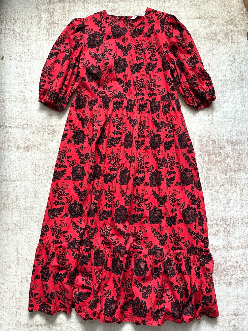 Zara Beverly Red Floral Embroidered Beaded Sequin Dress - EUC - Picture 9 of 12